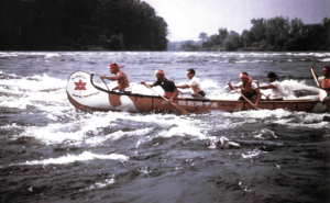 Voyageurs paddling in 1967.